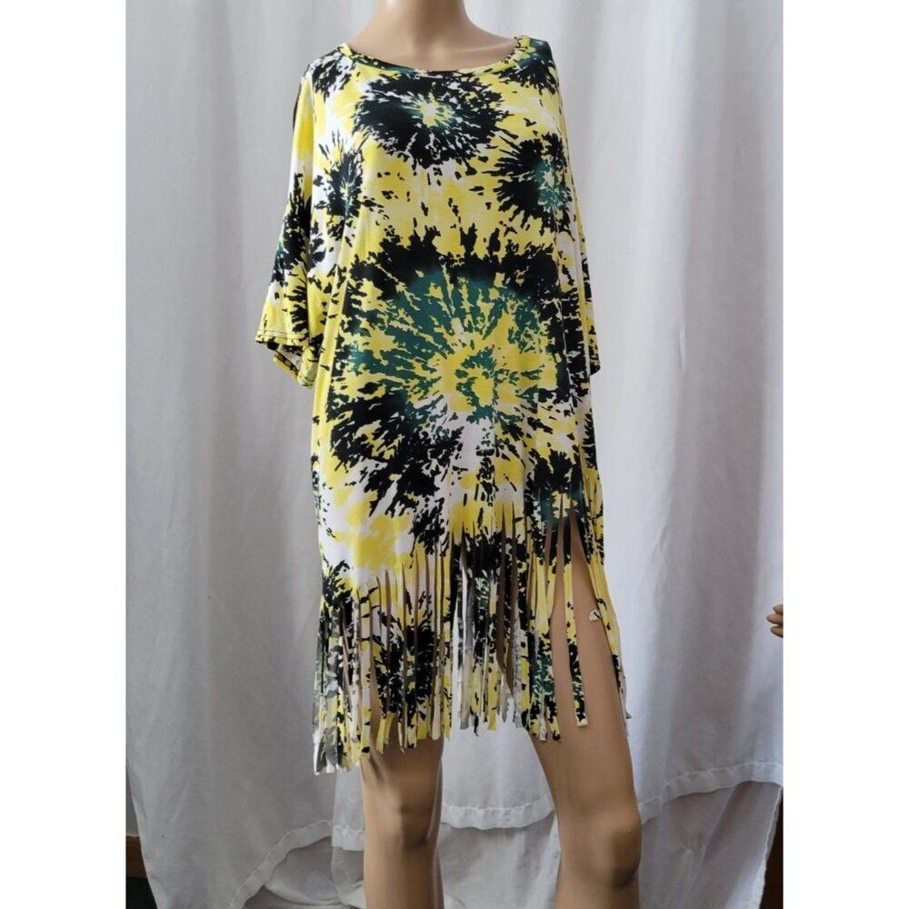 Boohoo Tunic Top Fringed Hem Festival Sz 16 Eclectic Goth 70s retro BOHO Chic